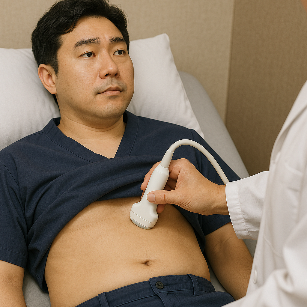 간초음파 검사 중인 남성.