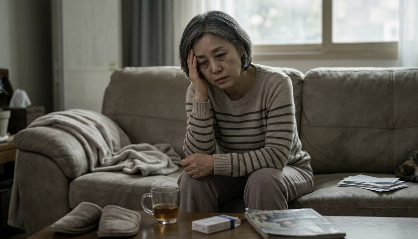 철분 결핍 빈혈 증상으로 피곤해 하는 여성