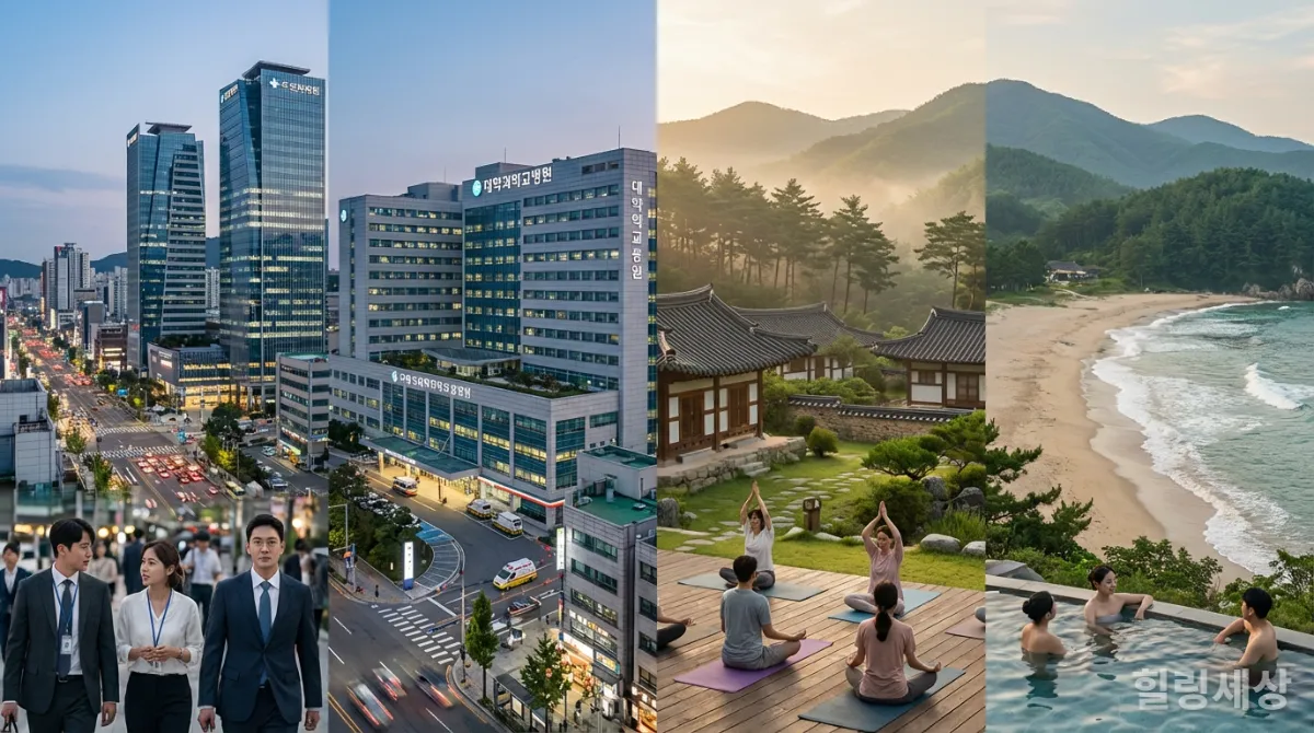 의료 중심형과 웰니스 중심형 클러스터의 특징을 시각적으로 비교하는 이미지