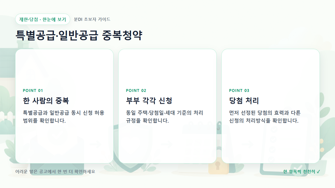 특별공급·일반공급 중복청약 핵심을 세 칸으로 정리한 한눈에 보기