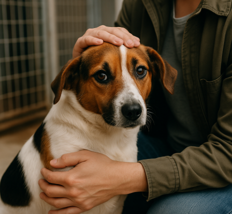 유기견을 쓰다듬는 따뜻한 손길