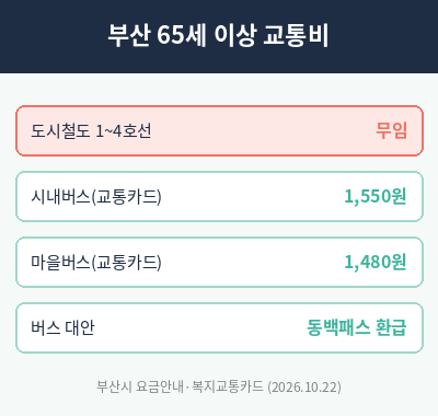 부산 노인 버스 무료 여부 교통수단별 요금