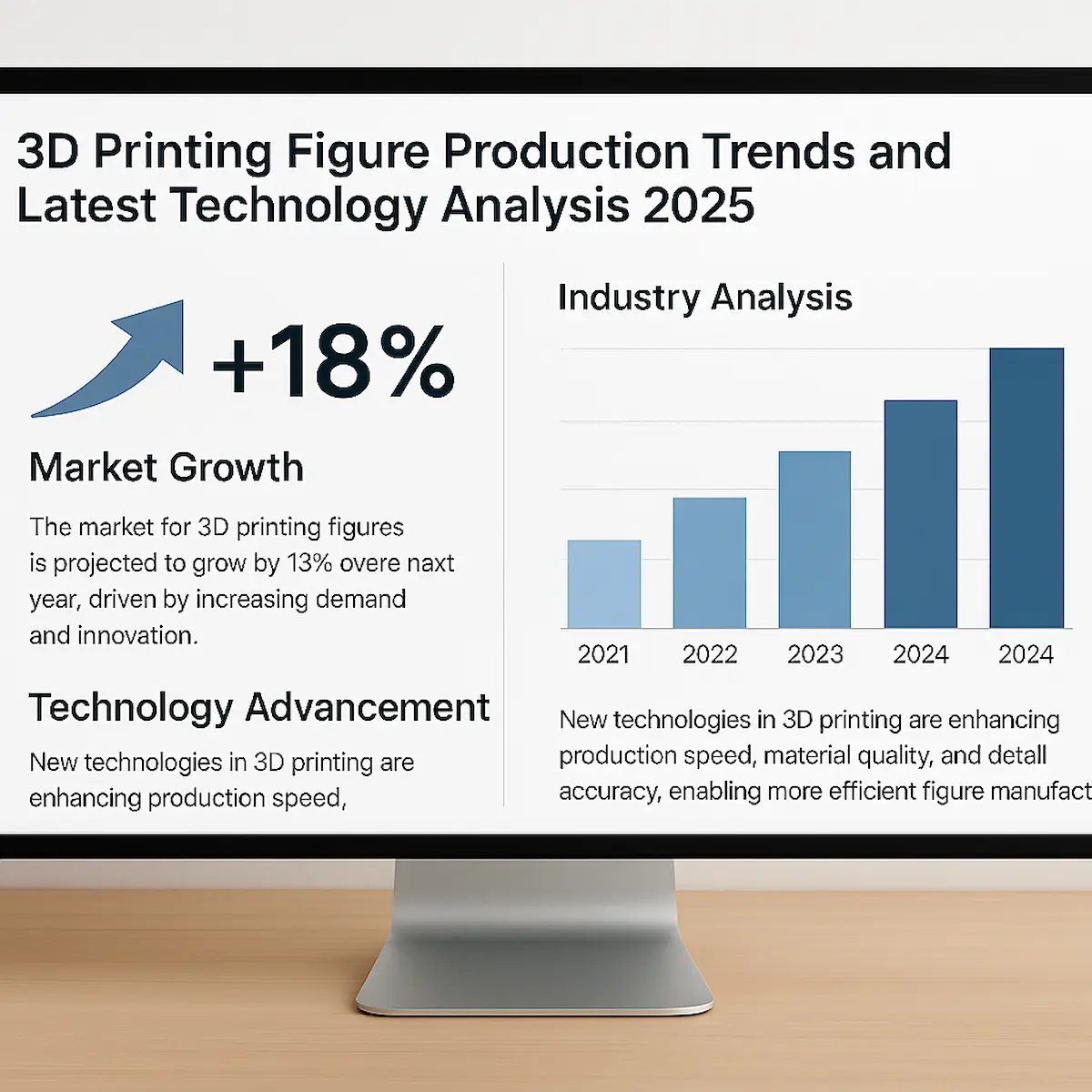 2025년 3D프린팅 피규어 트렌드와 최신 기술 동향이 정리된 컴퓨터 화면, 인물 없이 정보가 표시된 장면