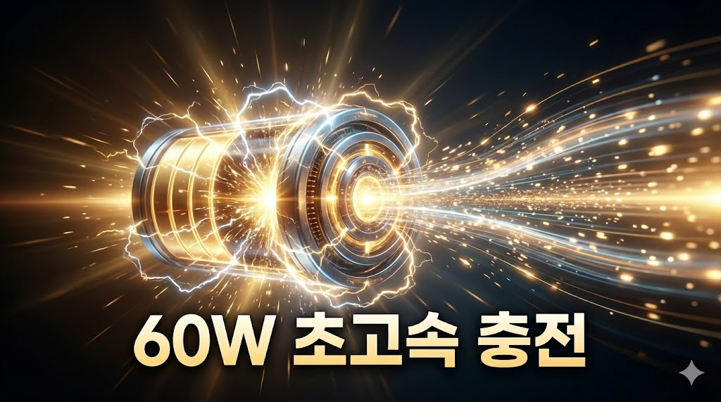 갤럭시 S26 시리즈에 적용된 60W 초고속 충전 시스템의 강력한 출력을 표현한 이미지.