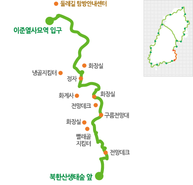 북한산둘레길 3구간 흰구름길 지도 북한산생태숲 트레킹 등산 걷기 코스 날씨 정보