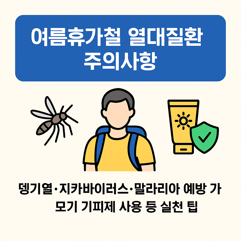 여름휴가철 해외여행 시 주의해야 할 열대질환(뎅기열, 지카바이러스, 말라리아) 예방 방법과 여행자 실천 팁을 정리했습니다. 안전한 여행을 위한 필수 가이드.