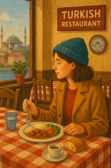 터키의 식당에서 혼자 밥먹는 모습