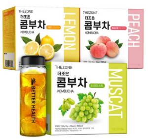 더존건강 더조은 콤부차 레몬 30p + 복숭아 30p + 샤인머스캣 30p + 전용보틀 500ml 세트&#44; 30개입&#44; 1세트
