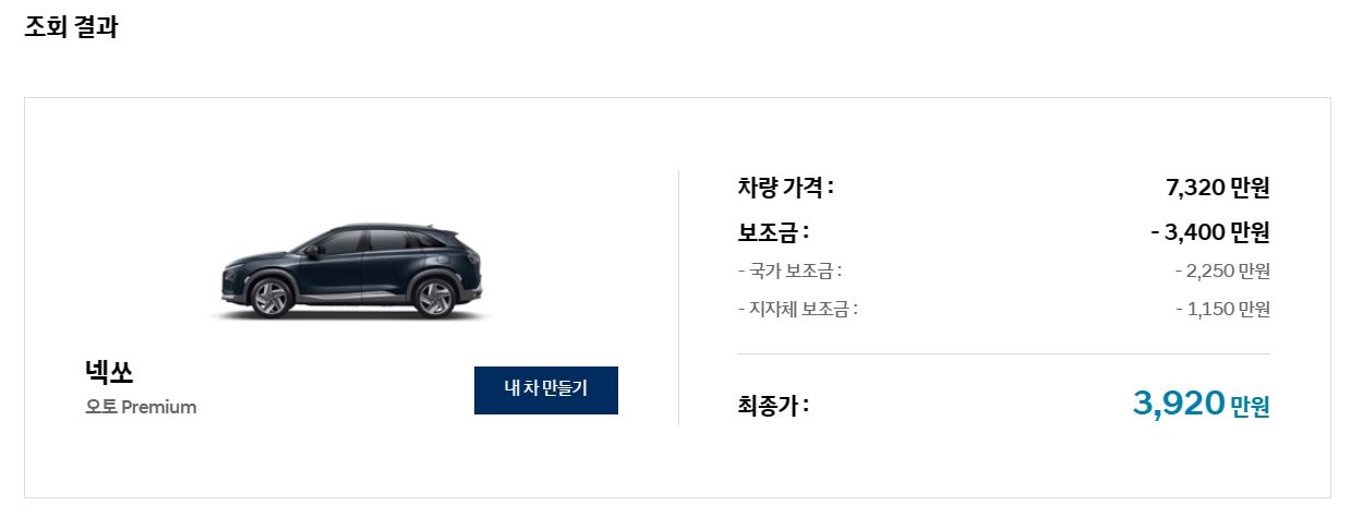 넥쏘 보조금 현황 조회 결과