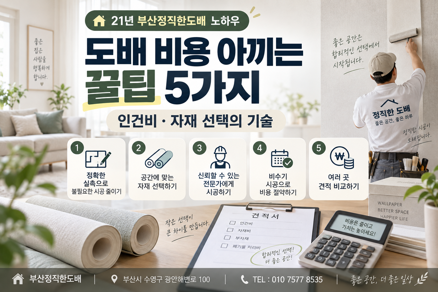 도배 비용 아끼는 꿀팁 5가지: 인건비와 자재 선택의 기술 / 21년 부산정직한도배 노하우