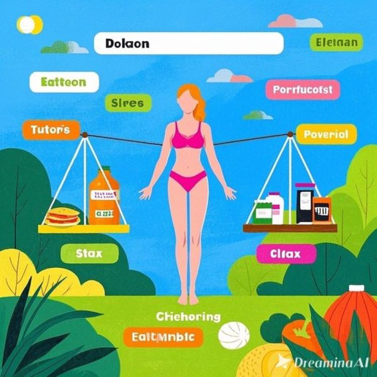 여성의 호르몬 균형을 시각적으로 보여주는 인포그래픽. 중앙에 건강한 여성 실루엣이 있고, 주변에 에스트로겐, 프로게스테론, 코티솔 등 주요 호르몬들이 균형잡힌 시소나 저울 형태로 배치되어 있습니다. 한쪽에는 독소와 스트레스 요인들(가공식품, 화학물질, 스트레스)이, 다른 쪽에는 해독 요소들(채소, 운동, 수면, 명상)이 대비되어 표현된 깔끔하고 전문적인 의료 스타일 일러스트레이션