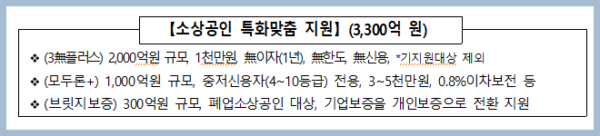 소상공인 특화맞춤 지원 요약표