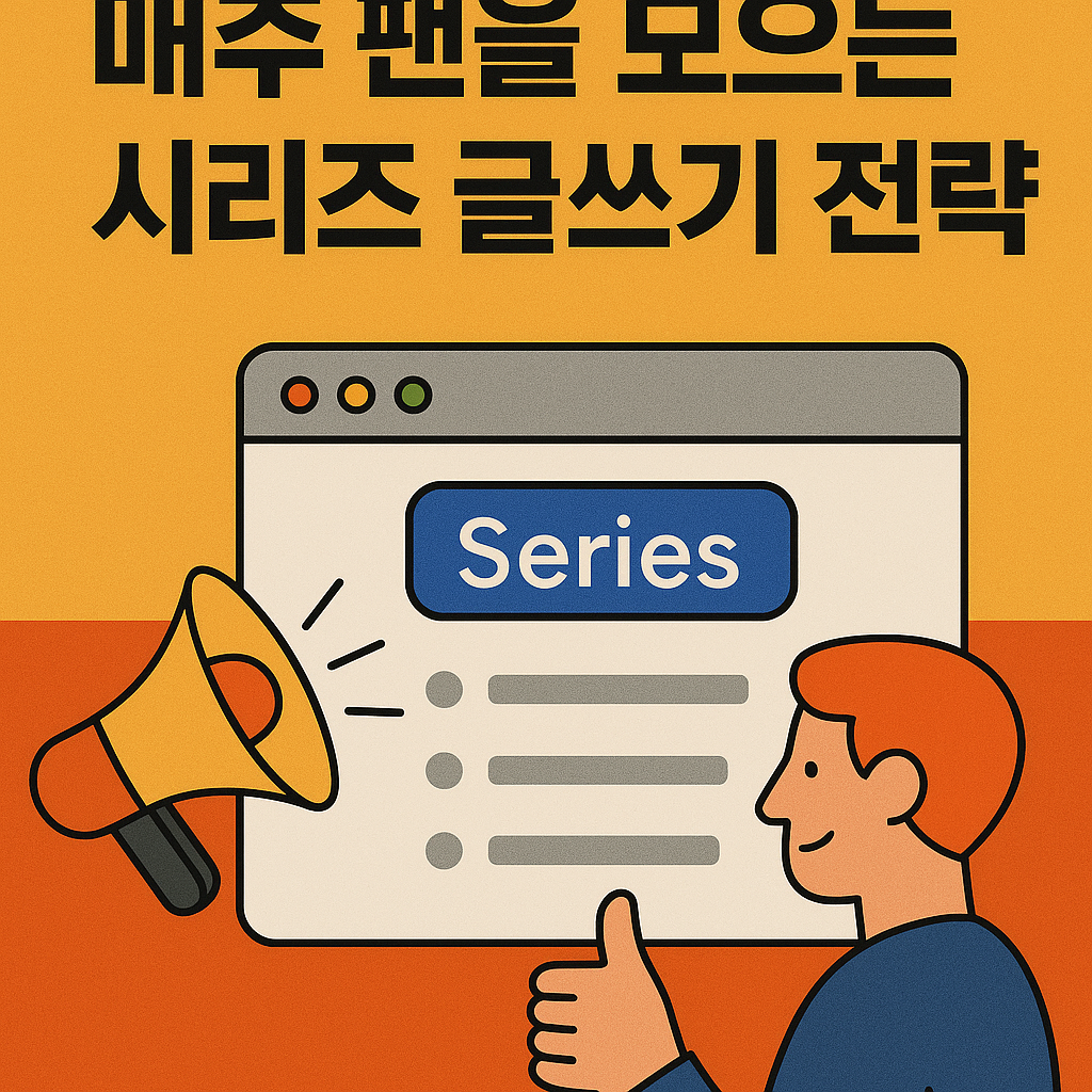 “개인의 글쓰기를 통해 팬과 관계를 형성하고, 그것이 브랜드 자산이 되는 과정을 표현한 디지털 일러스트 썸네일 이미지”