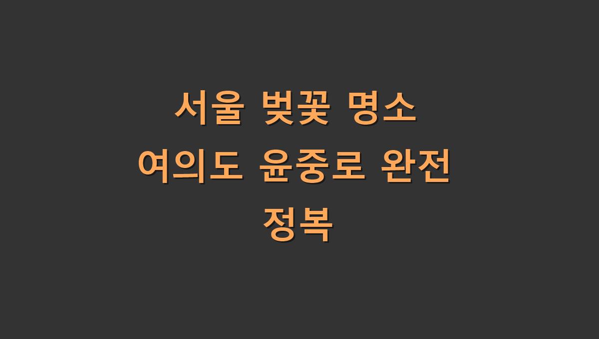 서울 벚꽃 명소 여의도 윤중로 완전 정복