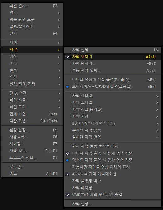 자막설정