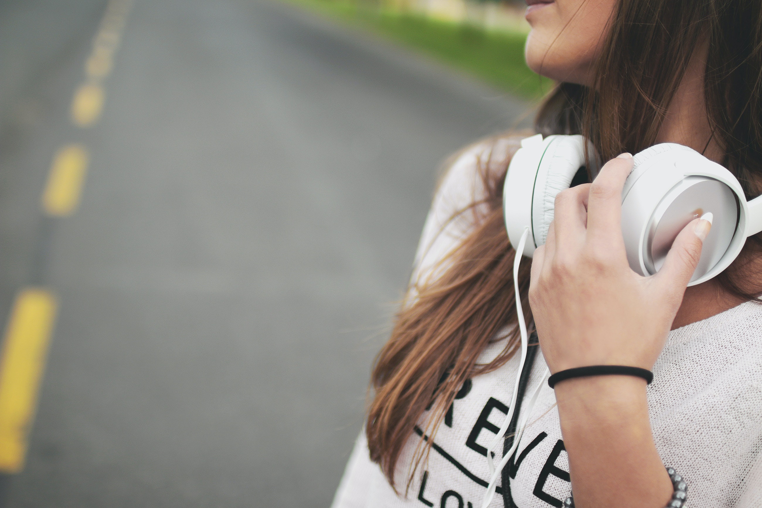 Royalty free image of a wired headphone