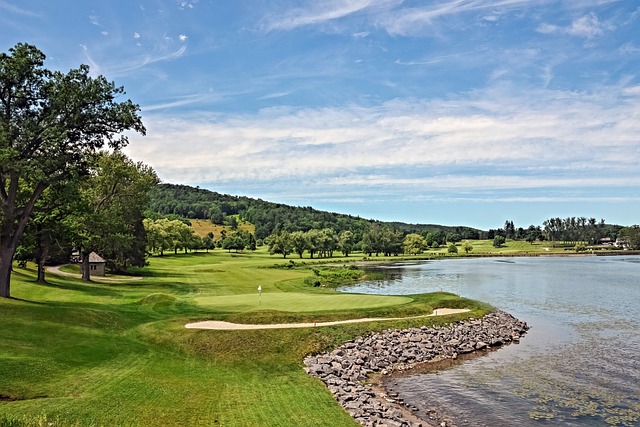 잔잔한 호수가 있는 골프장