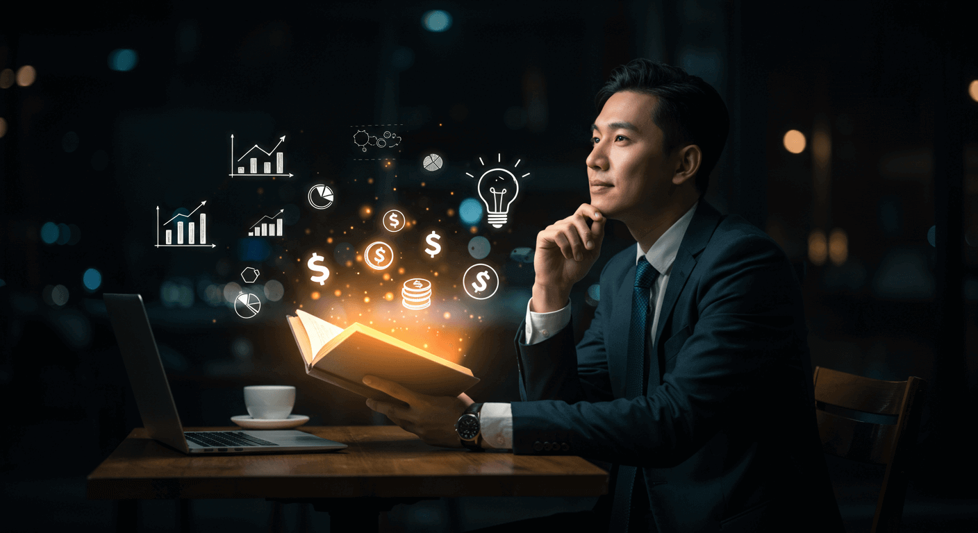 경제 독서하는 젊은 남성 직장인