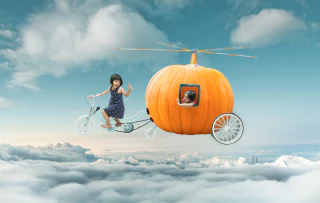 꿈에서 호박마차를 운전하고 친구를 태우며 하늘을 난다