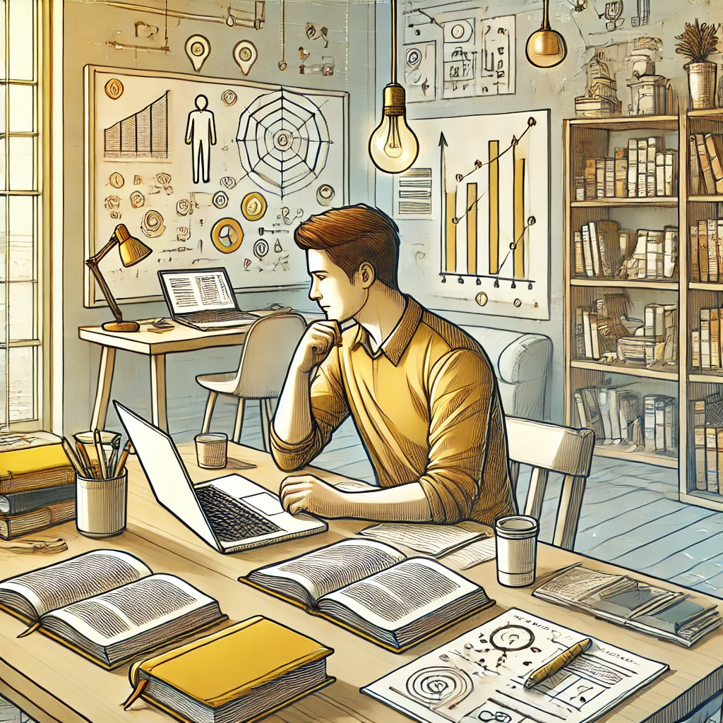 혼자서 공부하는 남자의 모습