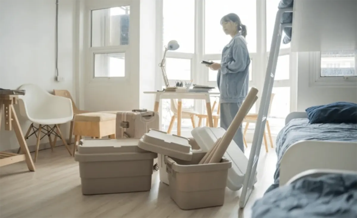 안방-침대-이사-정리-체크하는-여자