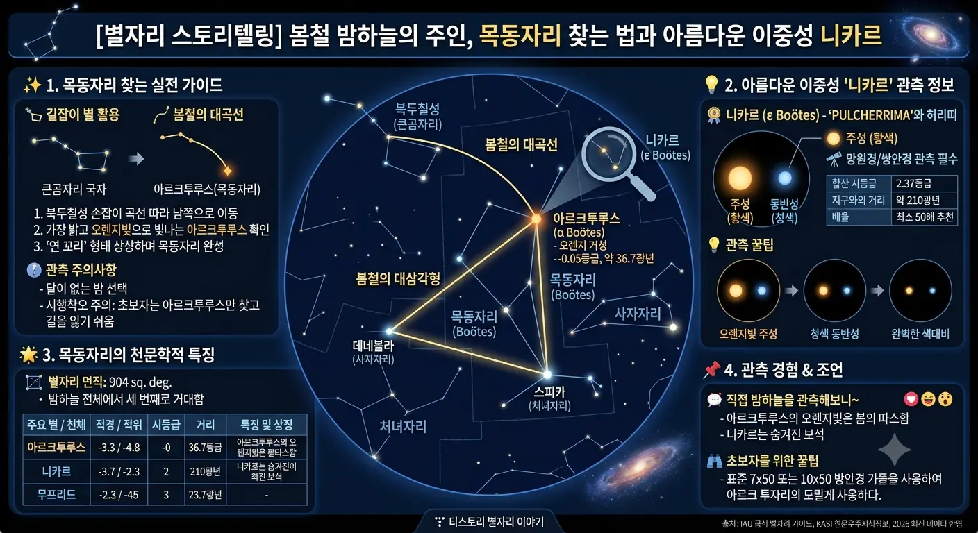 봄철 밤하늘의 목동자리와 이중성 니카르