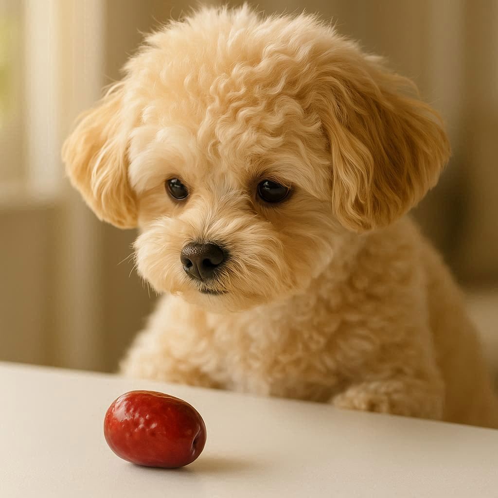 식탁-위-대추를-바라보고-있는-강아지