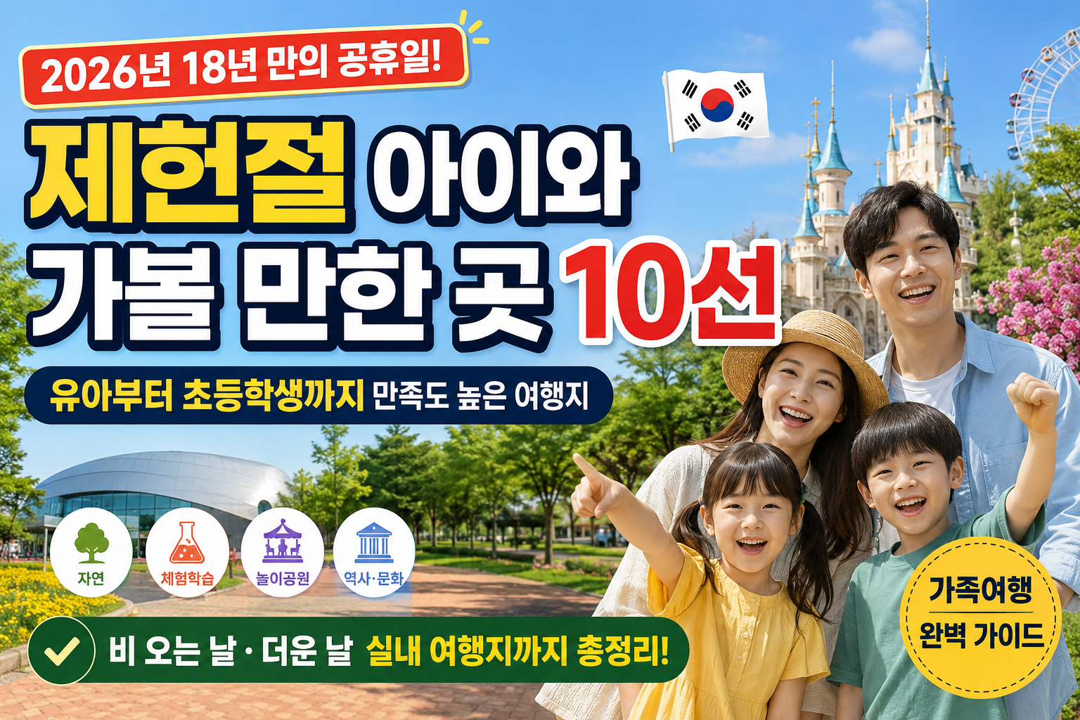 7월 17일 제헌절 휴일, 아이들과 가볼만한 곳 BEST 10 당일치기 가족 나들이 추천