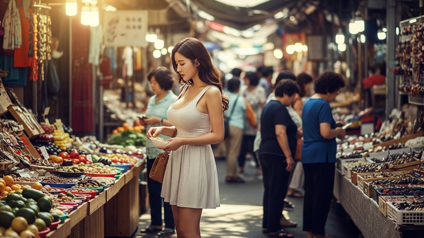 전통시장에서 장을 보는 여성
