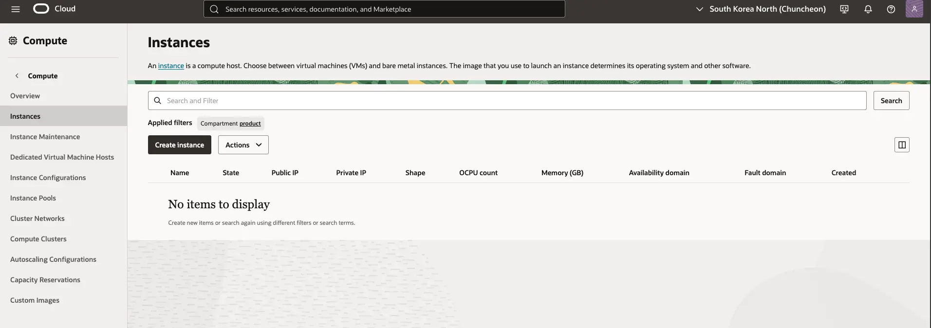 오라클 클라우드 - Compute - Instances