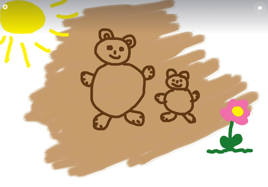 곰돌이 햇님 꽃 어린이의 그림