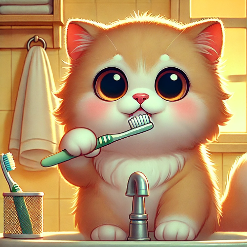 고양이 양치 이유와 방법 관련 사진이다. 고양이가 양치를 하고 있는 일러스트 그림이다.