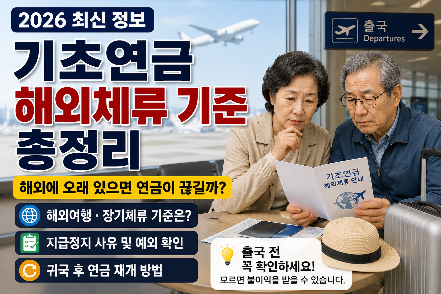 기초연금 해외체류 기준 총정리, 해외에 오래 있으면 연금이 끊길까? (2026 최신)