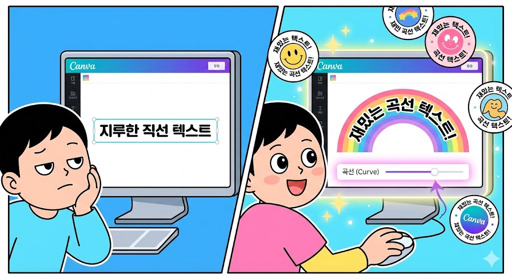 텍스트 '곡선' 만들기: Canva 무료 기능으로 글자에 재미있는 모양 넣는 방법