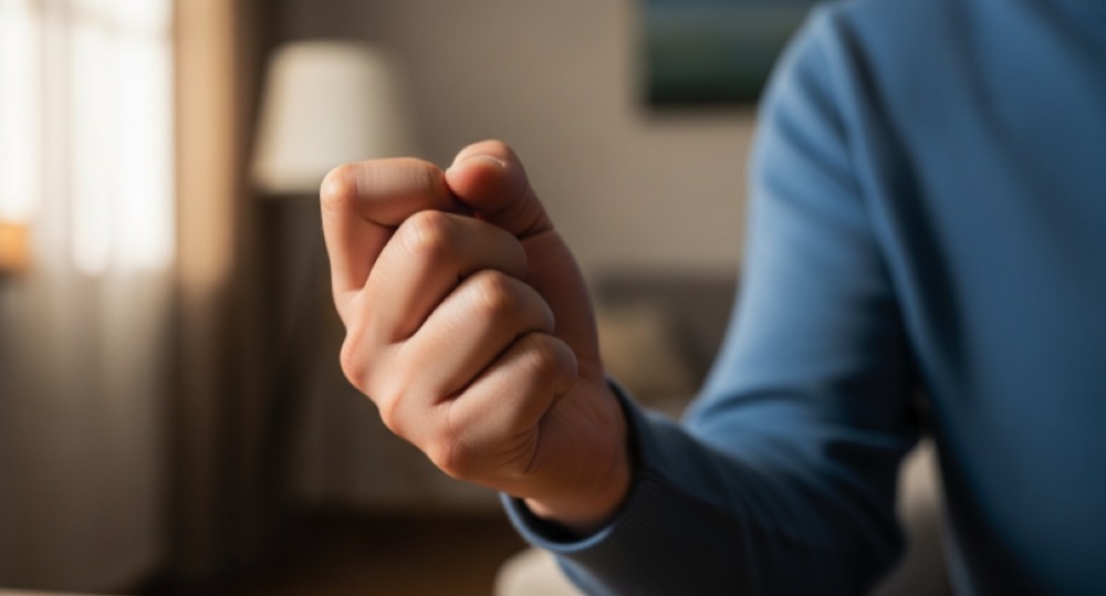 긴장과 스트레스로 손이 떨리는 모습