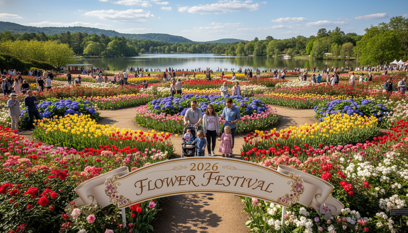 2026 고양 국제 꽃박람회가 열리는 일산 호수공원의 화려한 튤립 정원과 나들이객 풍경
