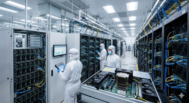 인텔 반도체 공장과 AI 서버 장비가 함께 보이는 장면