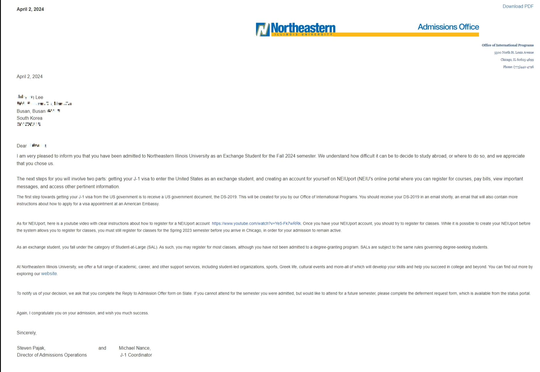 Admission Decision Letter