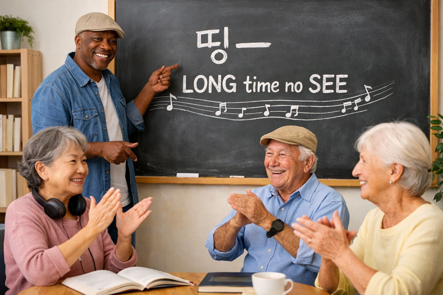 띵까띵까 리듬으로 배우는 시니어 영어 말하기 수업 장면