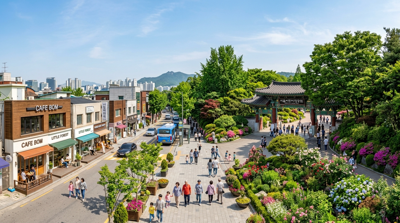 어린이대공원 정문과 능동 거리