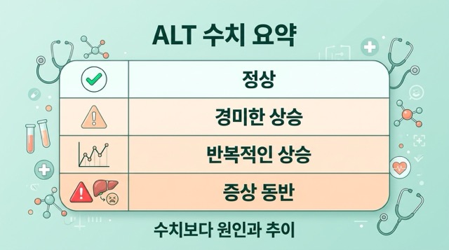 ALT 수치 정상 경도 상승 반복 상승 증상 동반 정리