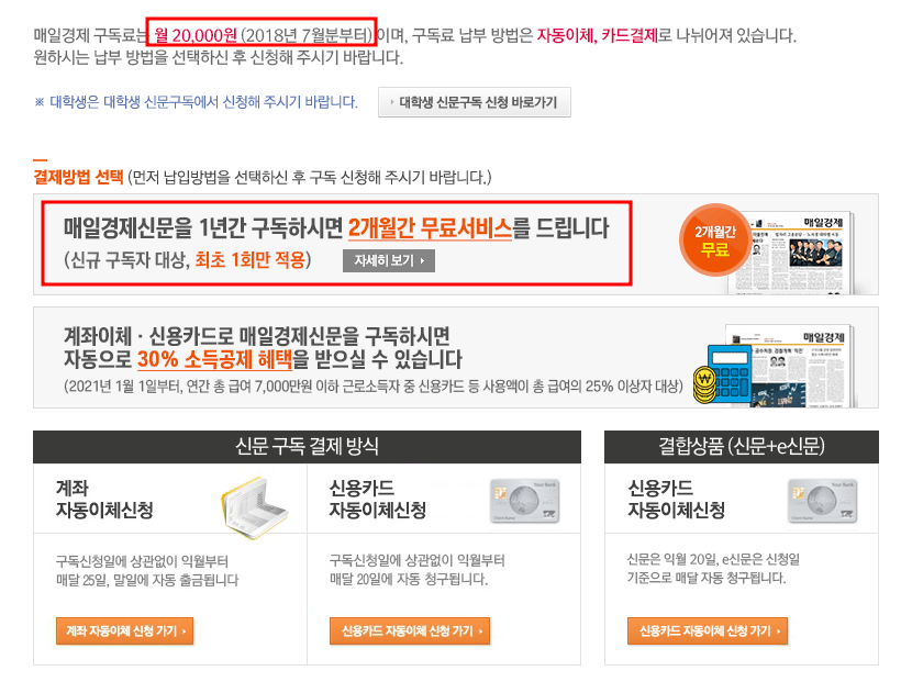 매일결제신문 정기구독료