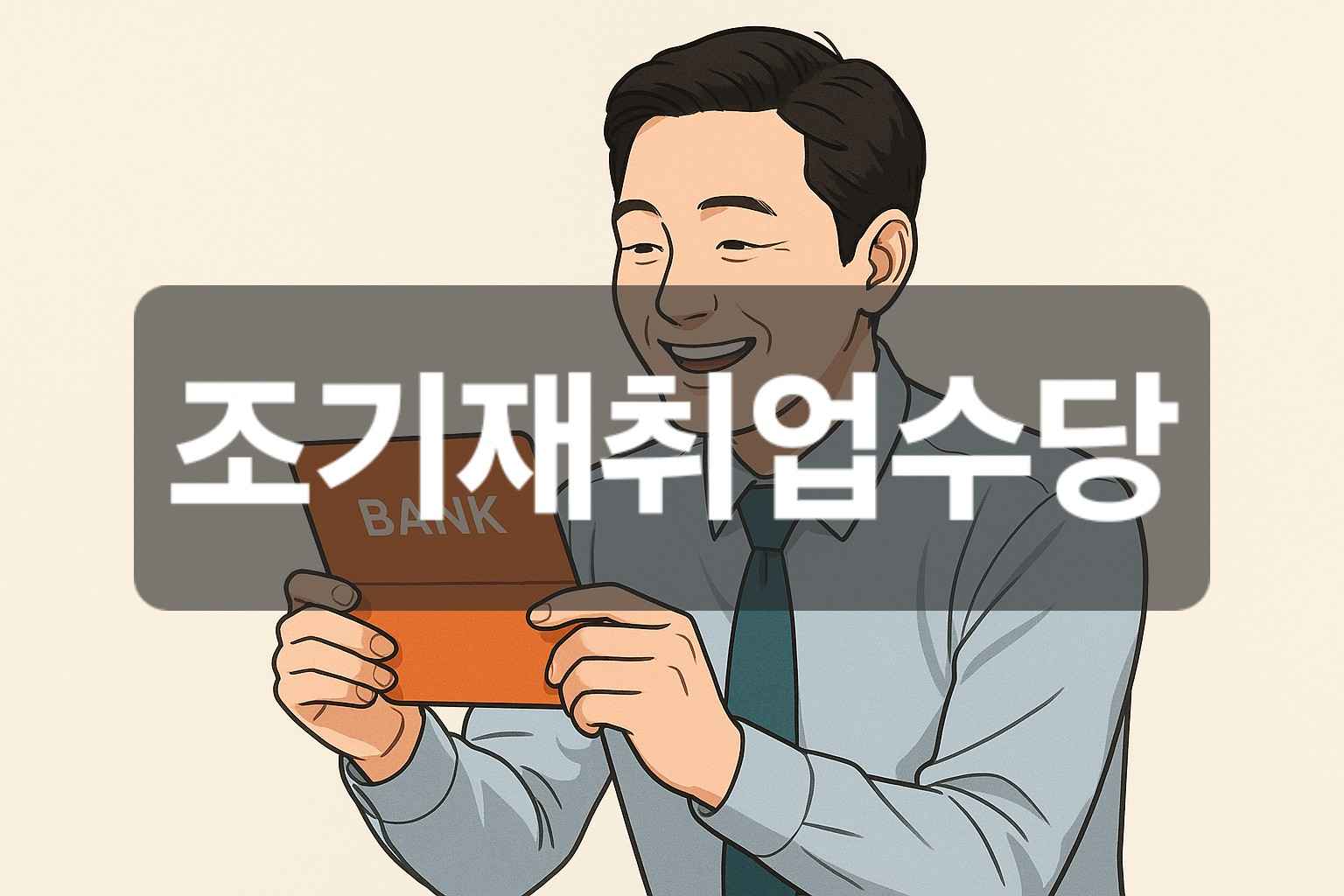 통장을 보며 웃는 근로자와 조기재취업수당 텍스트가 포함된 썸네일 이미지