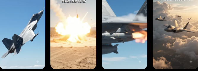 KF-21 보라매의 비행, 미사일 발사, 목표물 타격 및 에어쇼 피날레를 담은 쇼츠 시퀀스 이미지