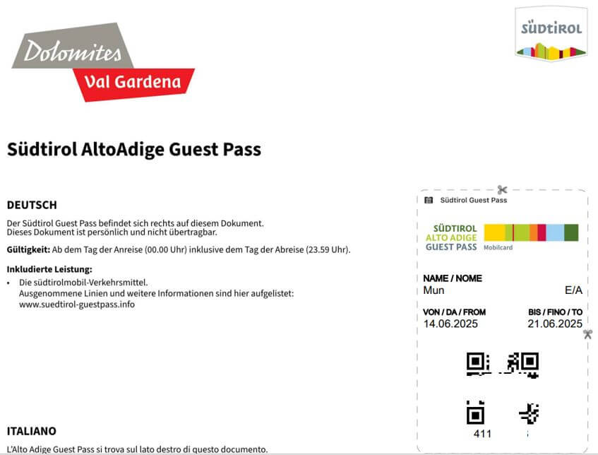 돌로미티 오르티세이 게스트 카드 (발 가르데나 게스트 패스) 사용방법 이용 후기