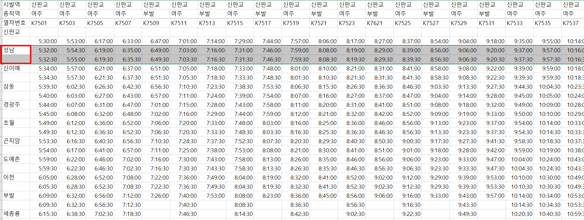 판교역역 지하철 시간표(경강선), 실시간 지하철 현황 정보 보기