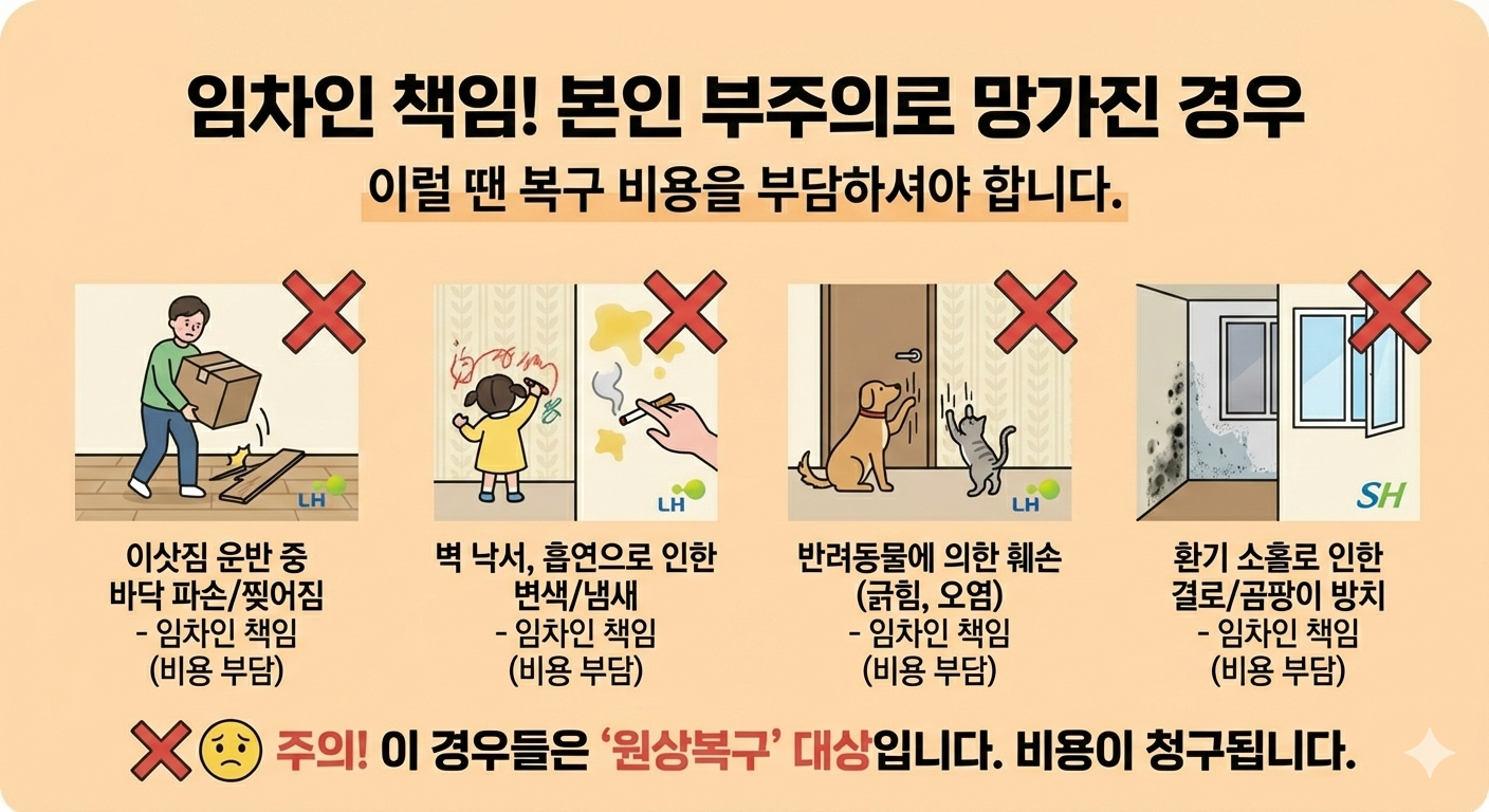 임차인 책임은 본인 부주의로 망가진 경우