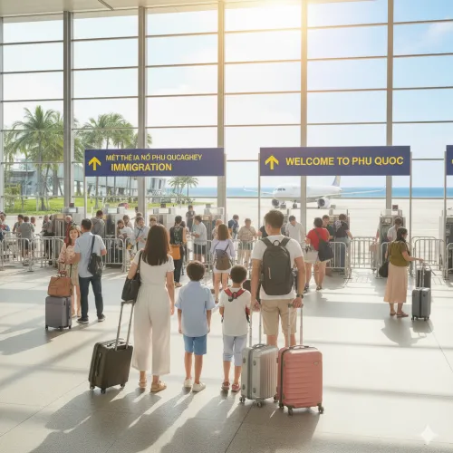Phu Quoc Airport PQC entrance-Vietnam immigration start-푸꾸옥 공항 입구