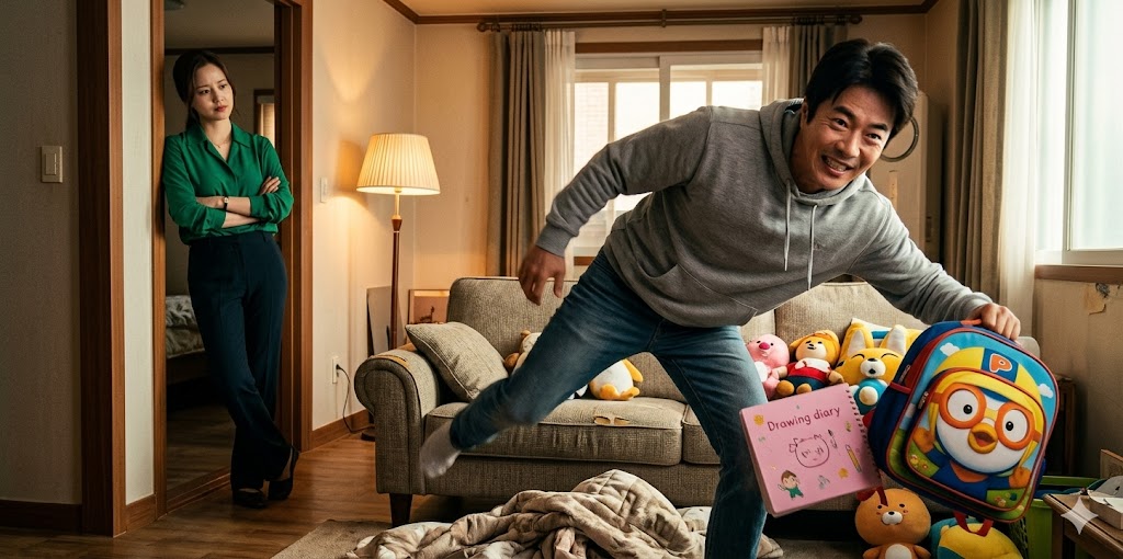 딸 소영의 흔적을 감추기 위해 허둥지둥 집안을 치우는 승민과 그를 의심스럽게 바라보는 보나