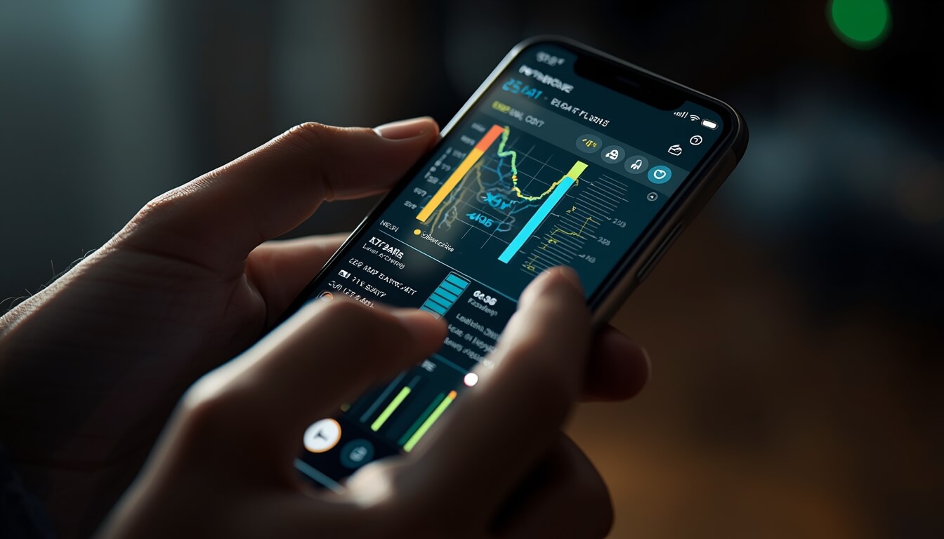 스마트폰 앱에서 드론의 상세 비행 기록과 배터리 상태를 분석하는 화면